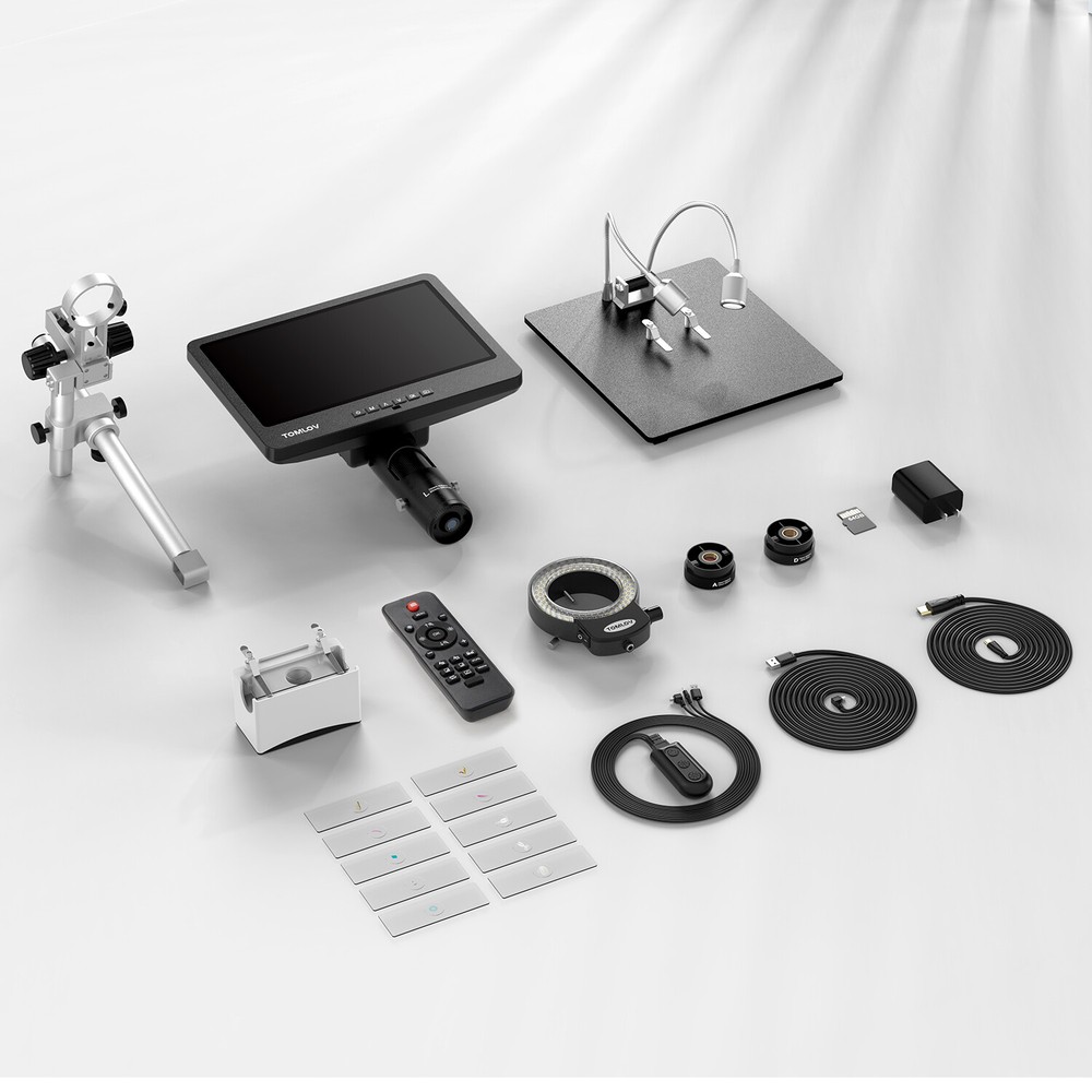 TOMLOV Digital Microscope 2000X 10.1" Screen Coin Microscope 144 LED Workbench