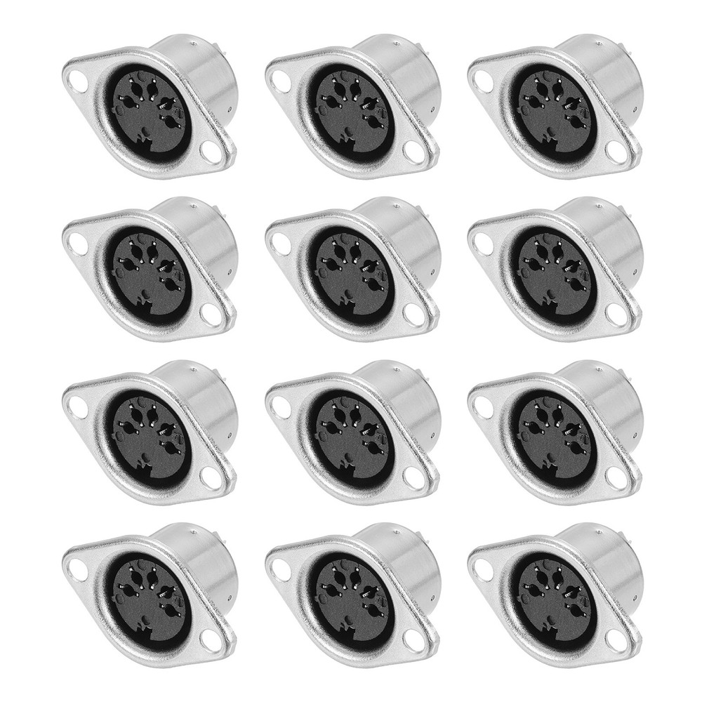 5-Pin DIN Socket Female Jack Socket Connector Panel Mount,Pack of 12 Silver Tone