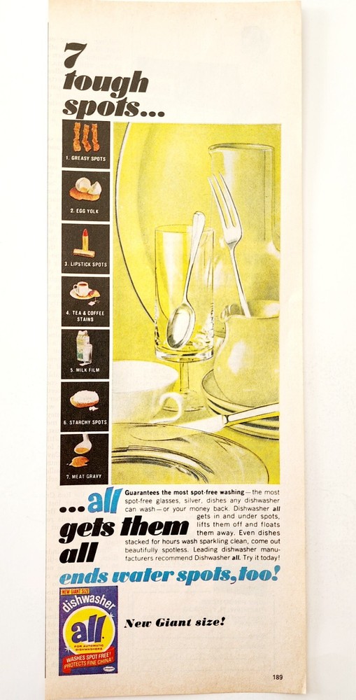 1966 All Automatic Dishwasher Detergent Advertisement Grease Removal Soap E91D