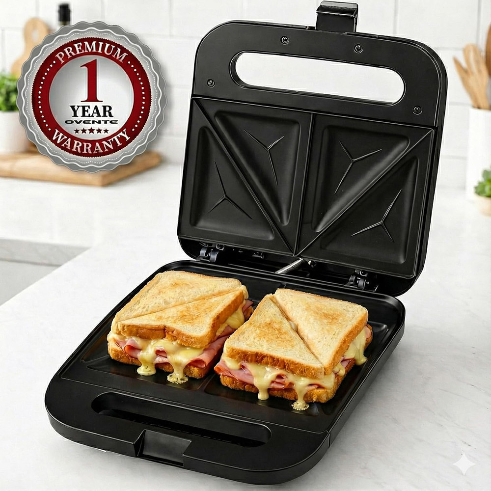 Electric Sandwich Maker with Non-Stick Plates, Indicator Lights, Cool Touch Hand