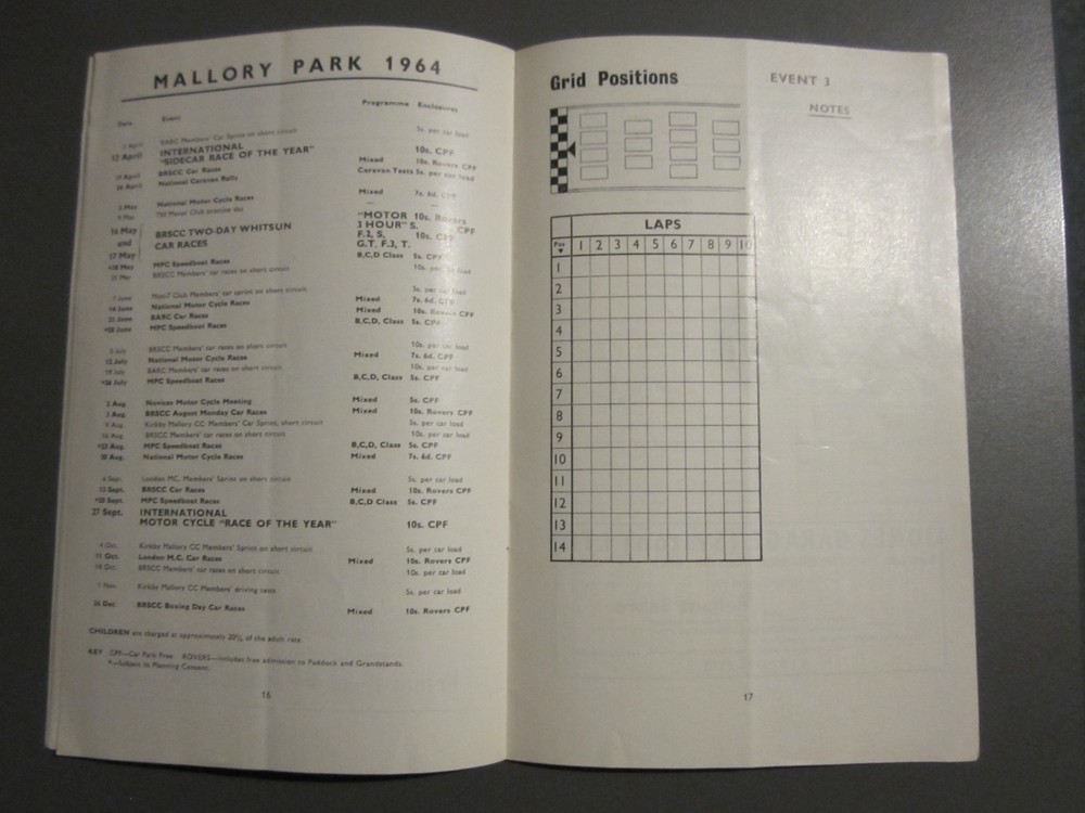 BRSCC Mallory Park Easter Monday 30 March 1964 programme