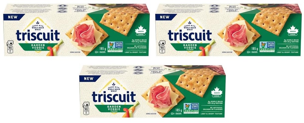 Triscuit, Garden Vegetable Crackers, Light and Crispy Texture, 185g (3 Pack)
