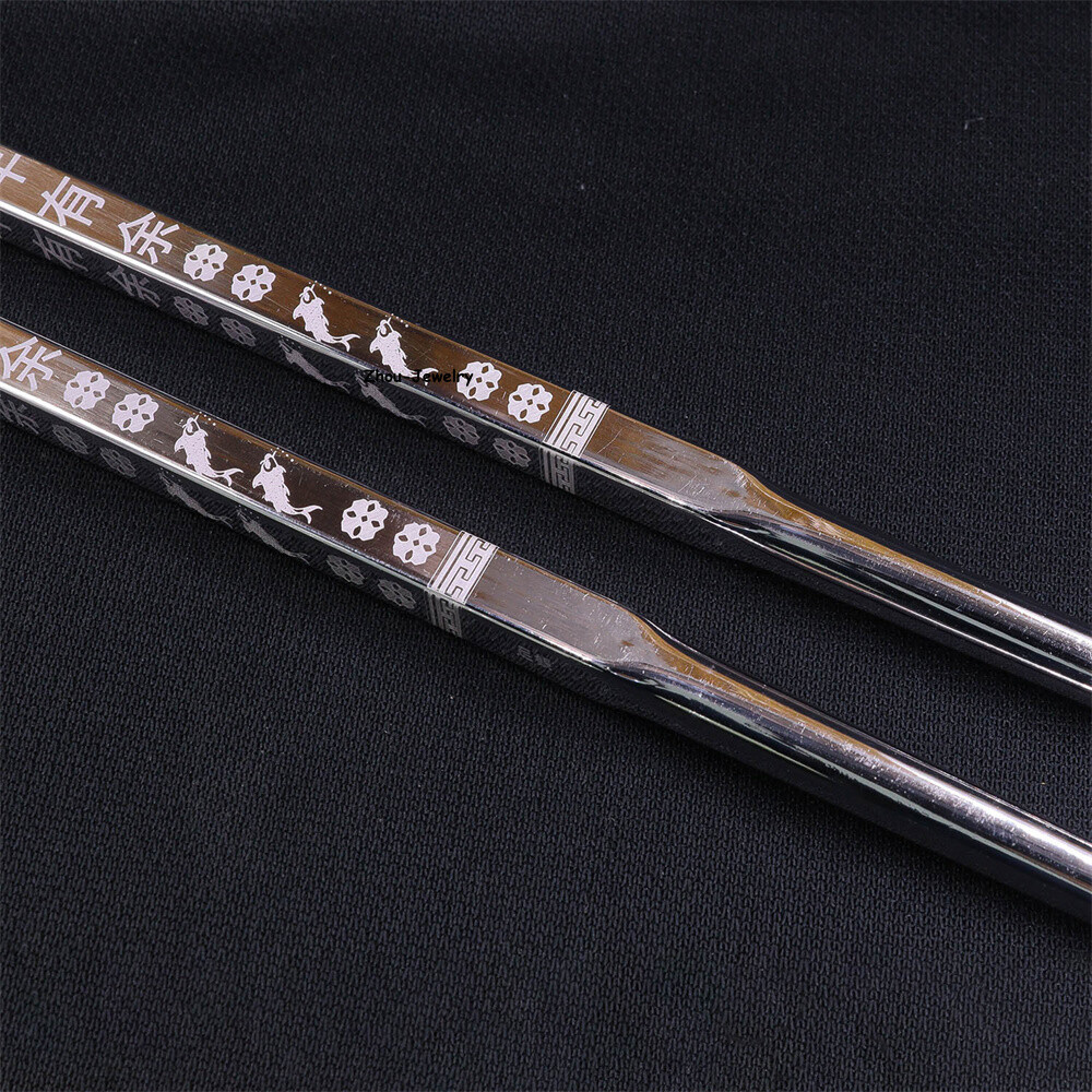 Solid S999 Fine Silver 999 Square Fish Figure Chopsticks Dinnerware 43-44g