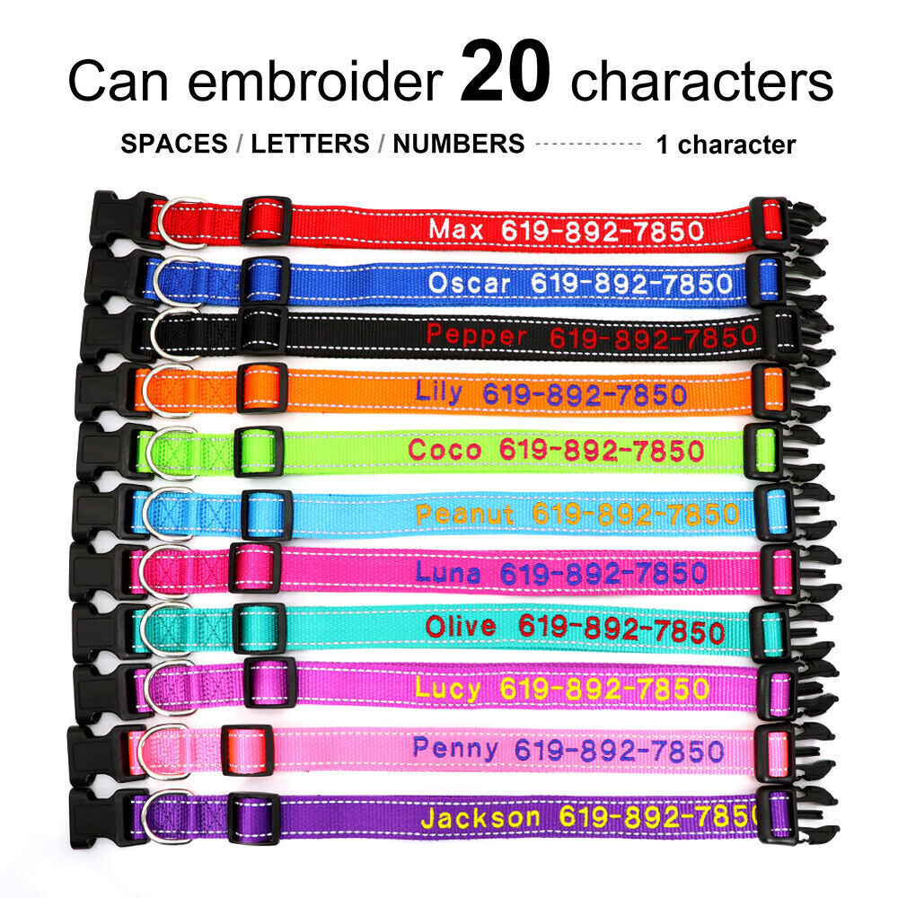 Personalized Dog Collar Embroidered For Small Medium Large Nylon Reflective S-XL