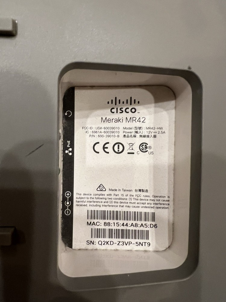 Used Cisco Meraki MR42 Access Point