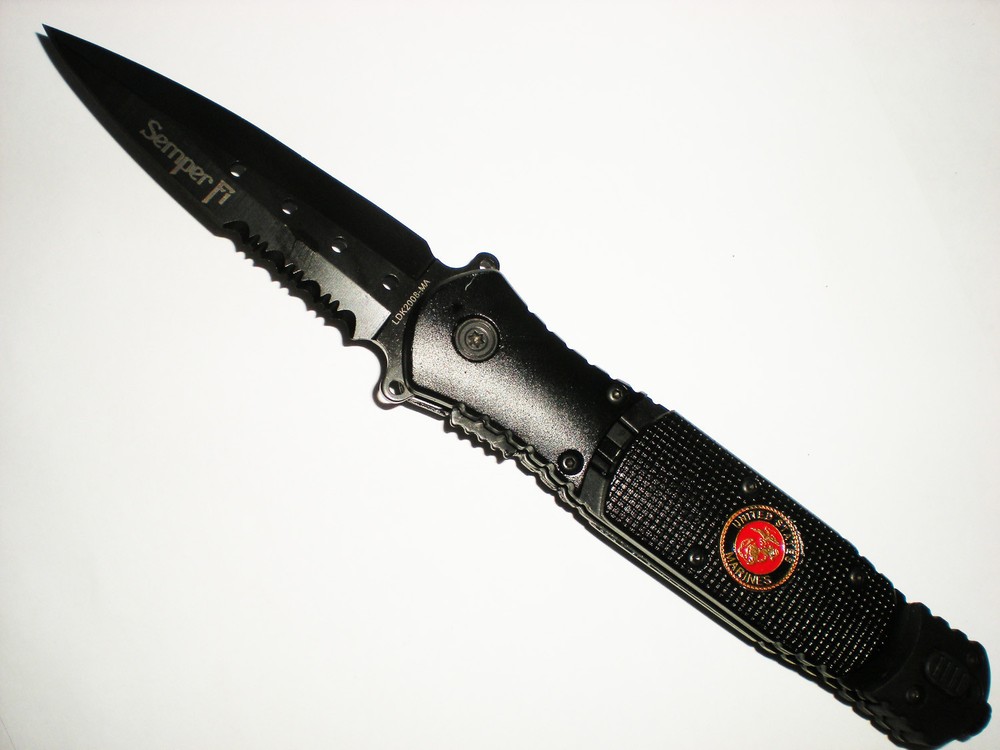 US MARINE Semper Fi ASSISTED BLADE SPEAR POINT KNIFE LED Flashlight