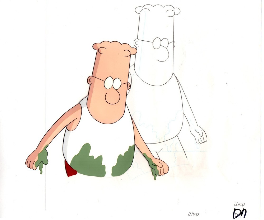 DILBERT Animation 2 Cels: DILBERT & WALLY Elbonian mud