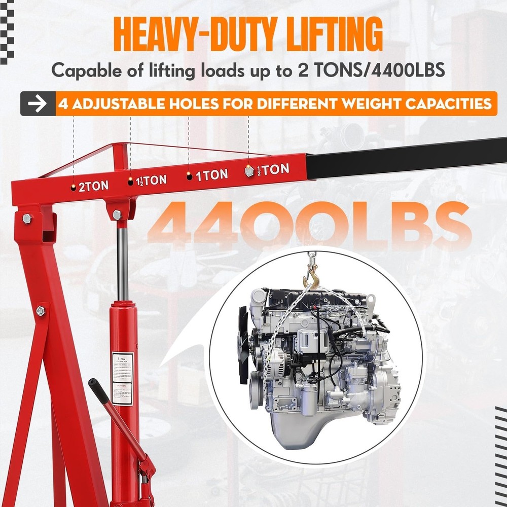 4000 lbs Foldable 1Ton Hydraulic Engine Hoist Crane Lift 4 Adjustable Position