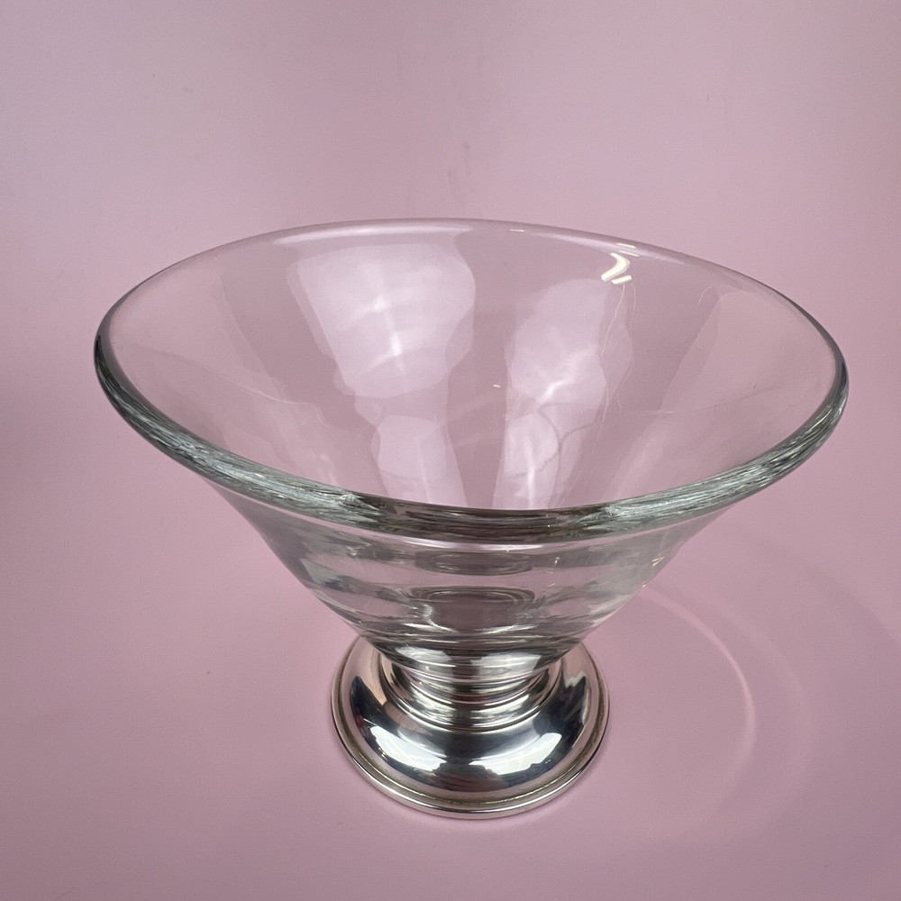 Vintage MCM Glass Nut Bowl ~ Candy Dish ~ Sterling Silver Base
