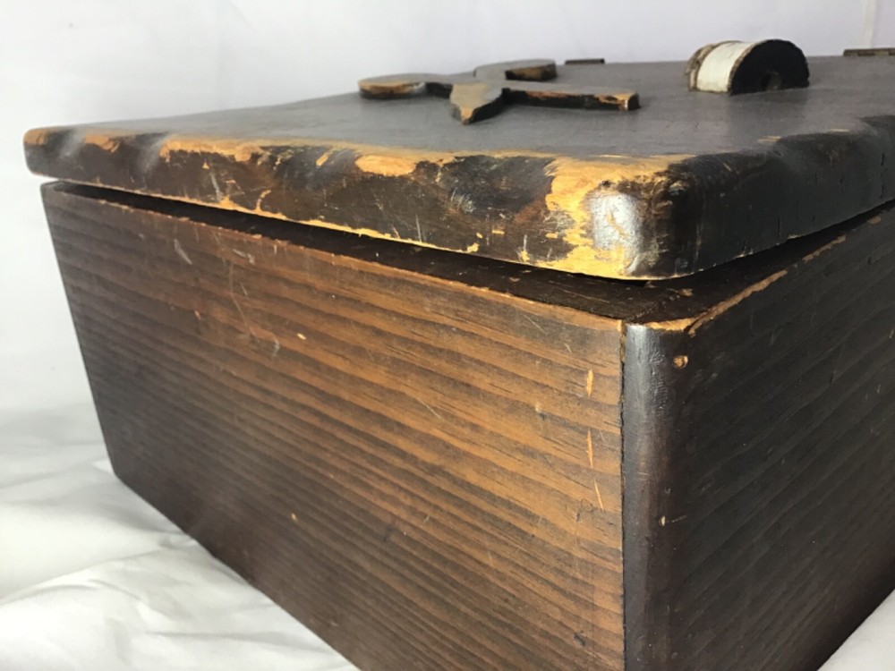 Vintage Primitive Hand Carved Wood Sewing Box