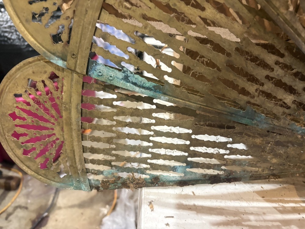 Vintage Brass Peacock Fire Guard Screen - Folding Fan
