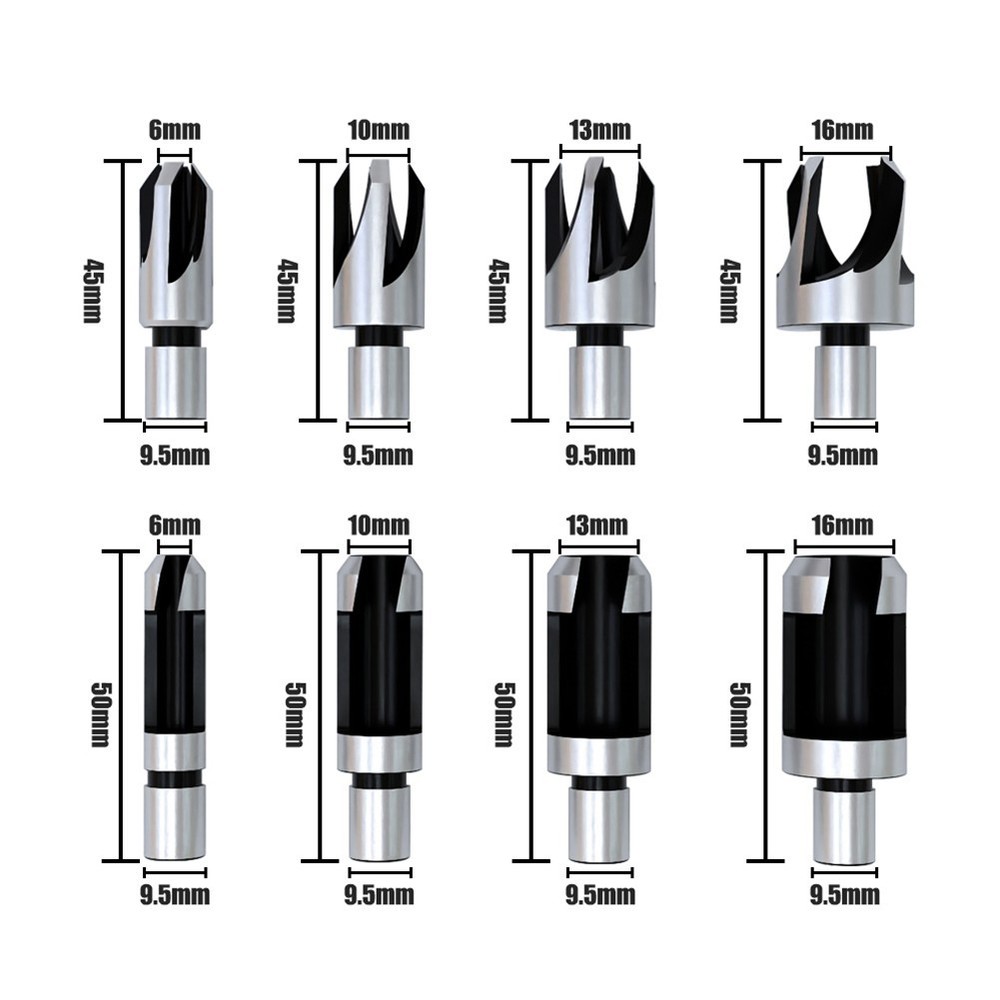 Four Flute Design Dowel Drill Bits Set High Efficiency Woodworking Tool 8Pcs