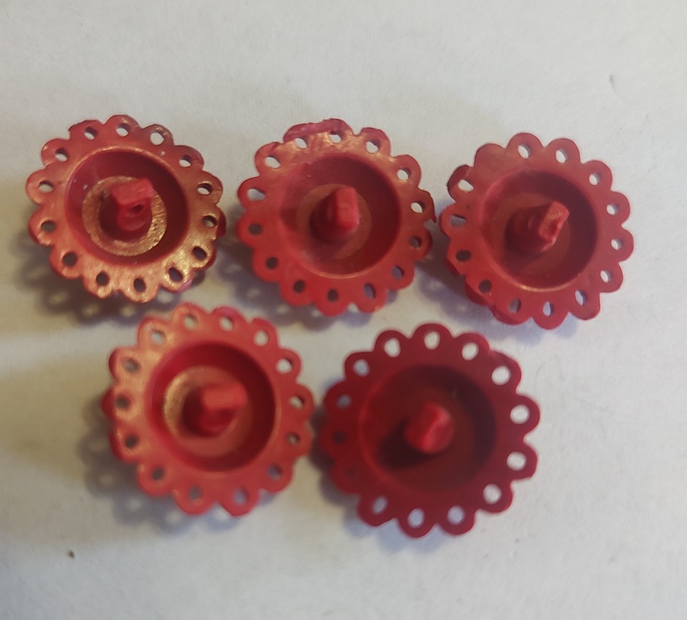 5 Vintage 1950's-60's Red Plastic Flower Buttons