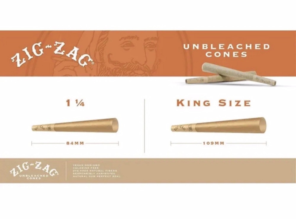 Zig Zag UNBLEACHED KING Size Pre-Rolled Cone +Raw Torch Phoenix Extendo Lighter