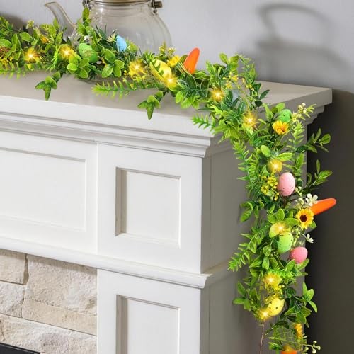 6FT Easter Garland - Artificial Spring Vine with Easter Eggs, Flowers &