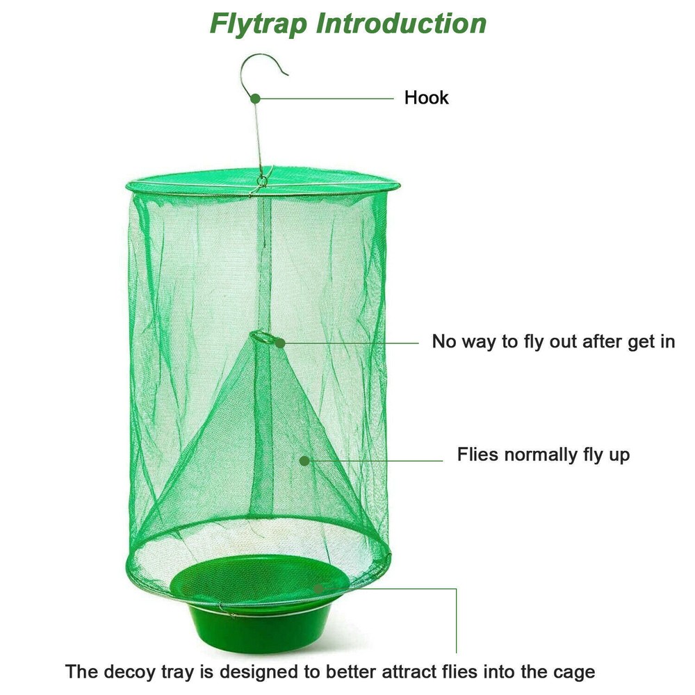 2 Pack Reusable Ranch Fly Trap Cage Net, Pest Bug Fly Catcher Killer