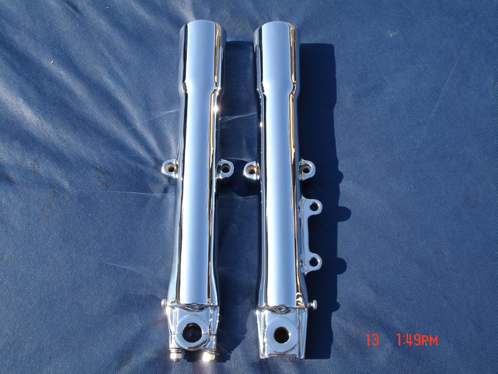 07-10 Chrome Harley Fork Legs Sliders Heritage Deluxe 45500014 Exchange Program