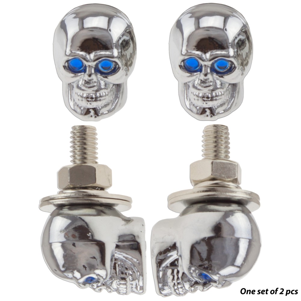Skull Bolt Blue Motorcycle Car License Plate Bolt Stud