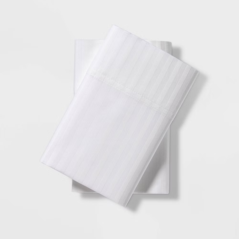 King 400 Thread Count Damask Solid Pillowcase Set White - Threshold