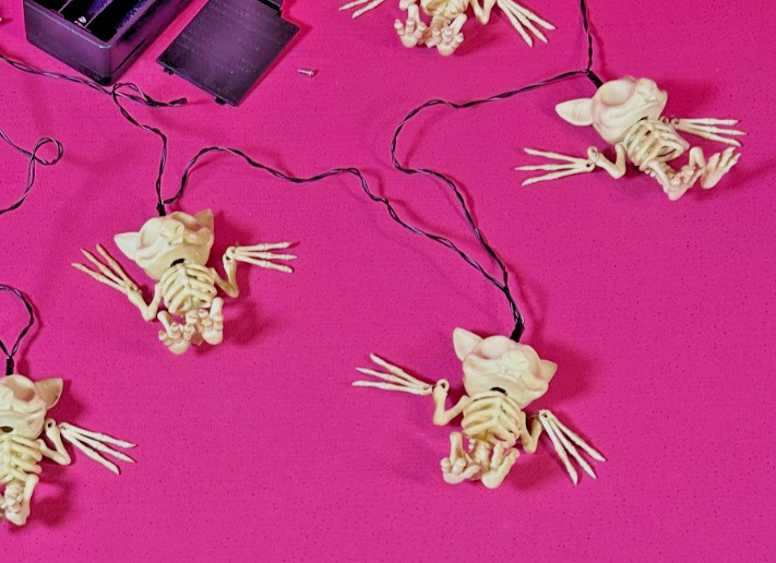 Halloween Bat Skeleton Light String with Timer 8 Squatty Bats Dangle Wings