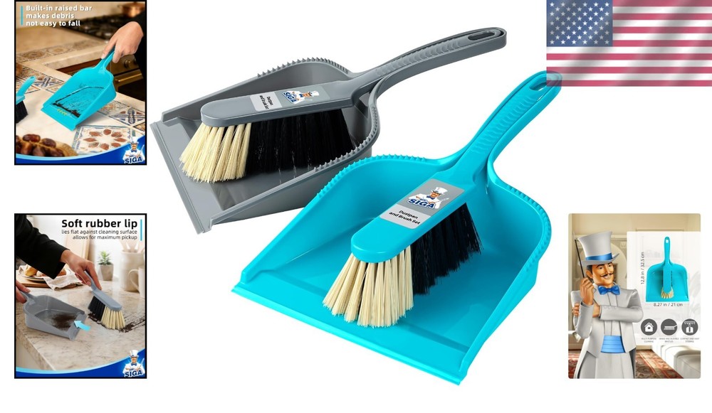 Twin Pack Dustpan with Brush, Blue & Grey
