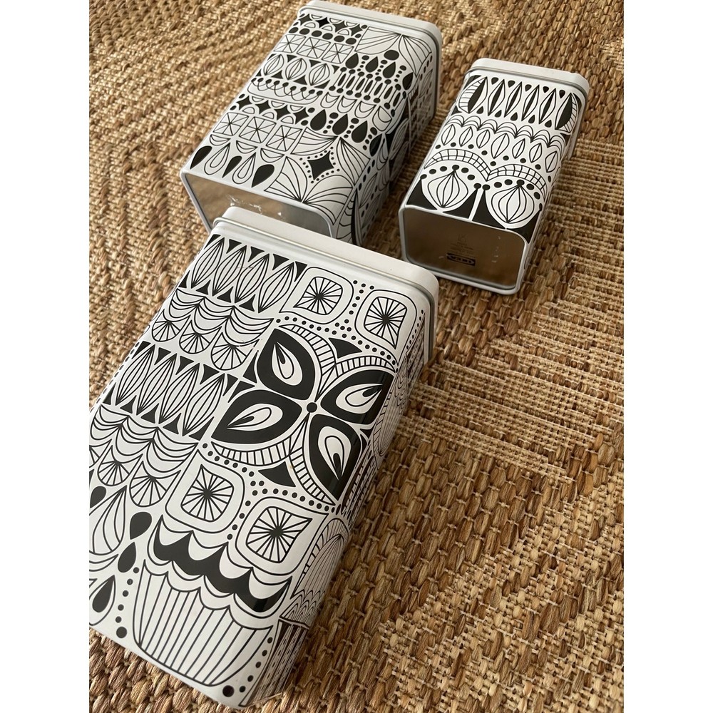 Set of 3 Ikea Black/White Scandi pattern Canisters nesting