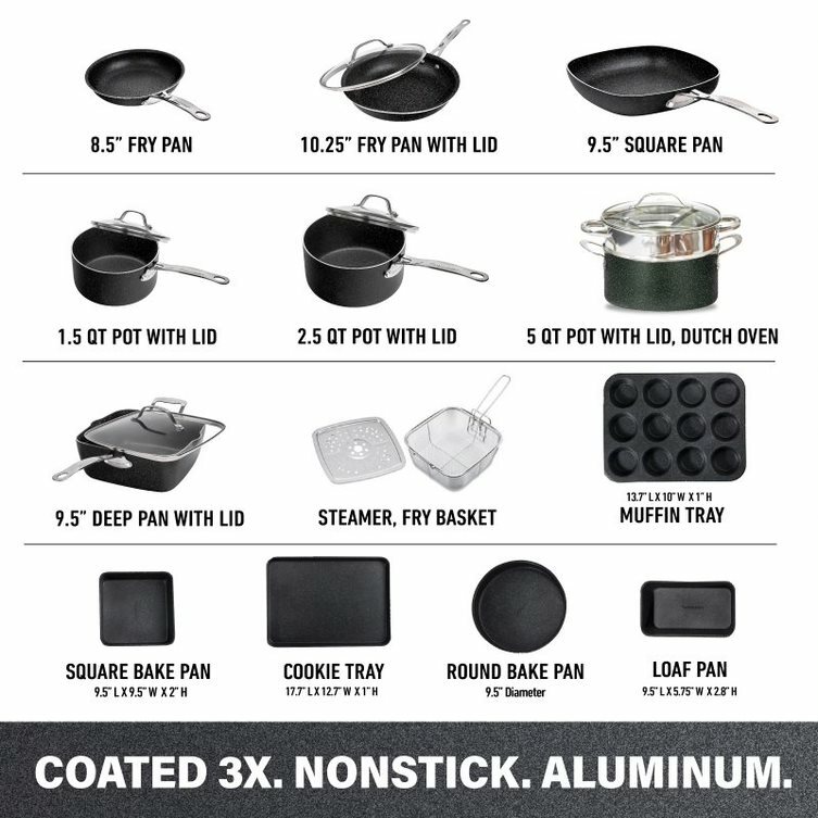 Granitestone 20 Piece Complete Kitchen in Box, Nonstick Cookware & Bakeware Set