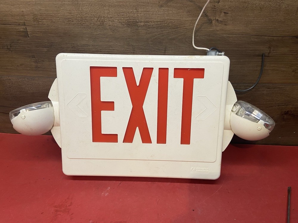 Vtg Exit Sign With Emergency Lights Wired With Battery Back Up Untested Powered