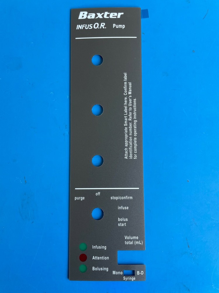 Baxter Bard Infus OR / INFUSOR Front Overlay Label Replacement - NEW