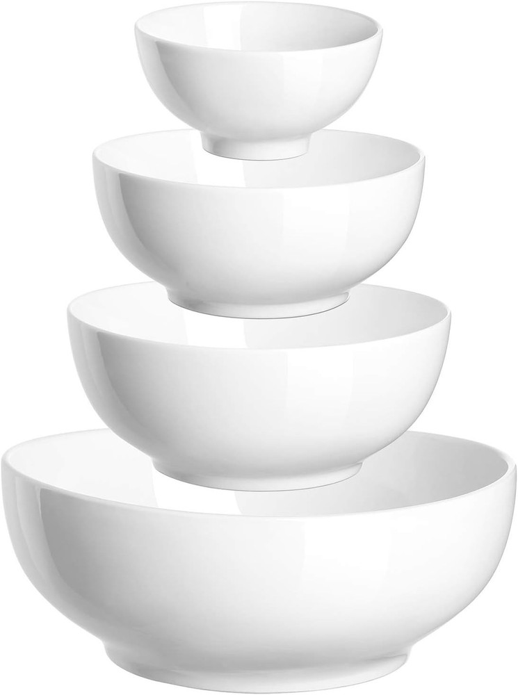 Versatile Mixing Bowl Set - 4 Soft White Ceramic Bowls for Every Kitchen Need