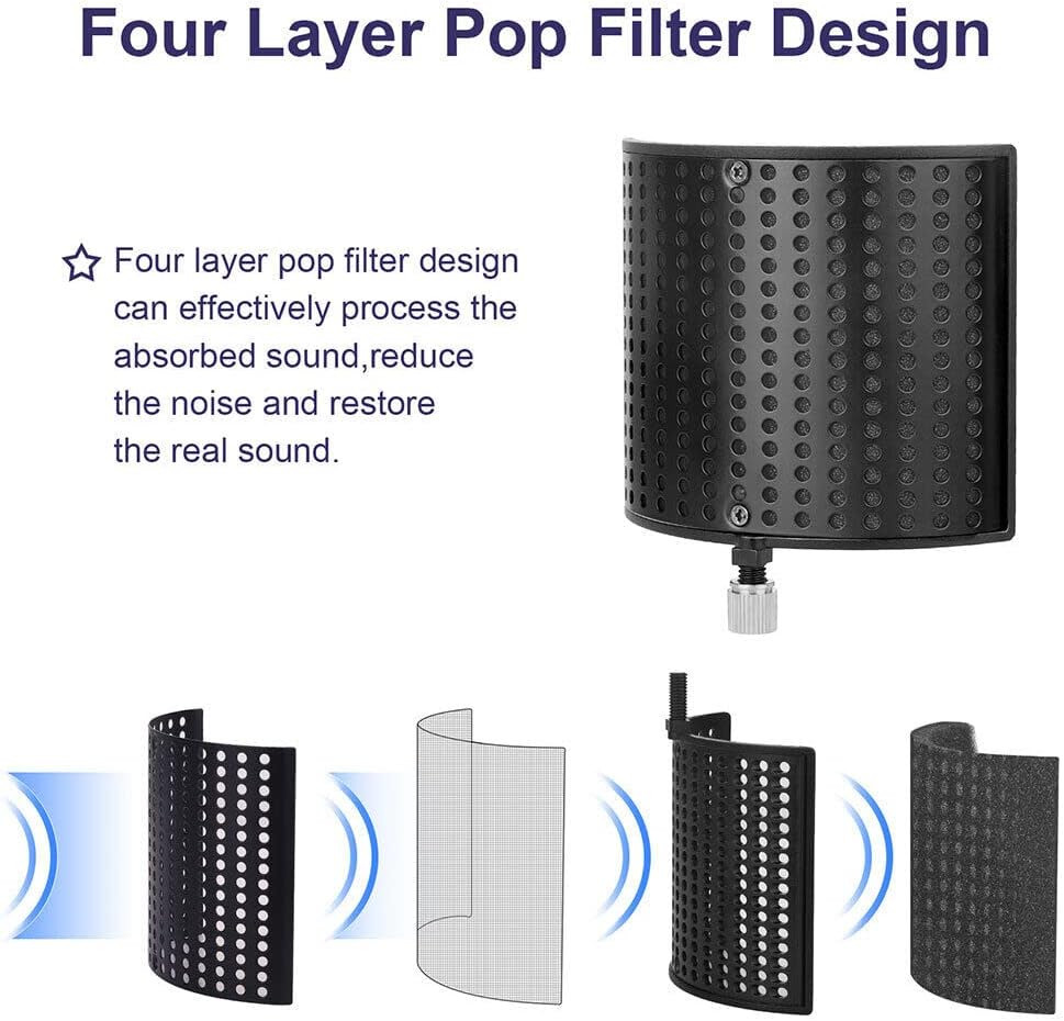 Professional Microphone Isolation Shield, Filter, Mic Sound Absorbing