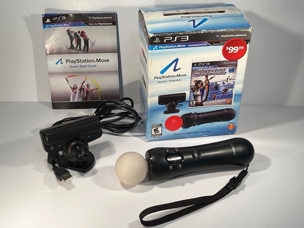 PS3 Playstation Move Bundle With Original Box - Controller, Camera, And Cable