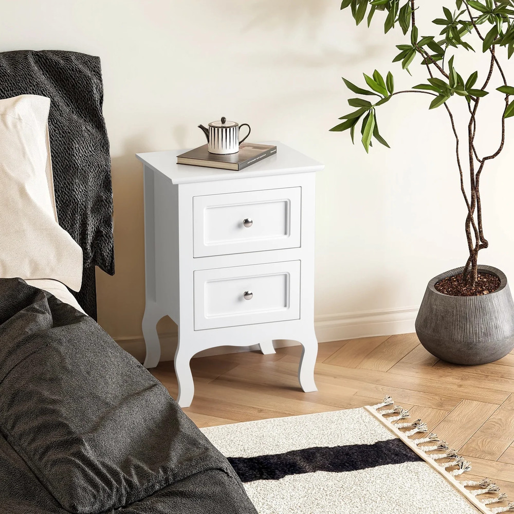 Set of 2 Nightstand, Side Table Night Table,White