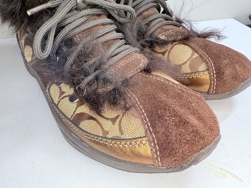 Coach Colette Logo Fabric Mongolian Lamb Lining 8 (EU 39) Ankle Boot