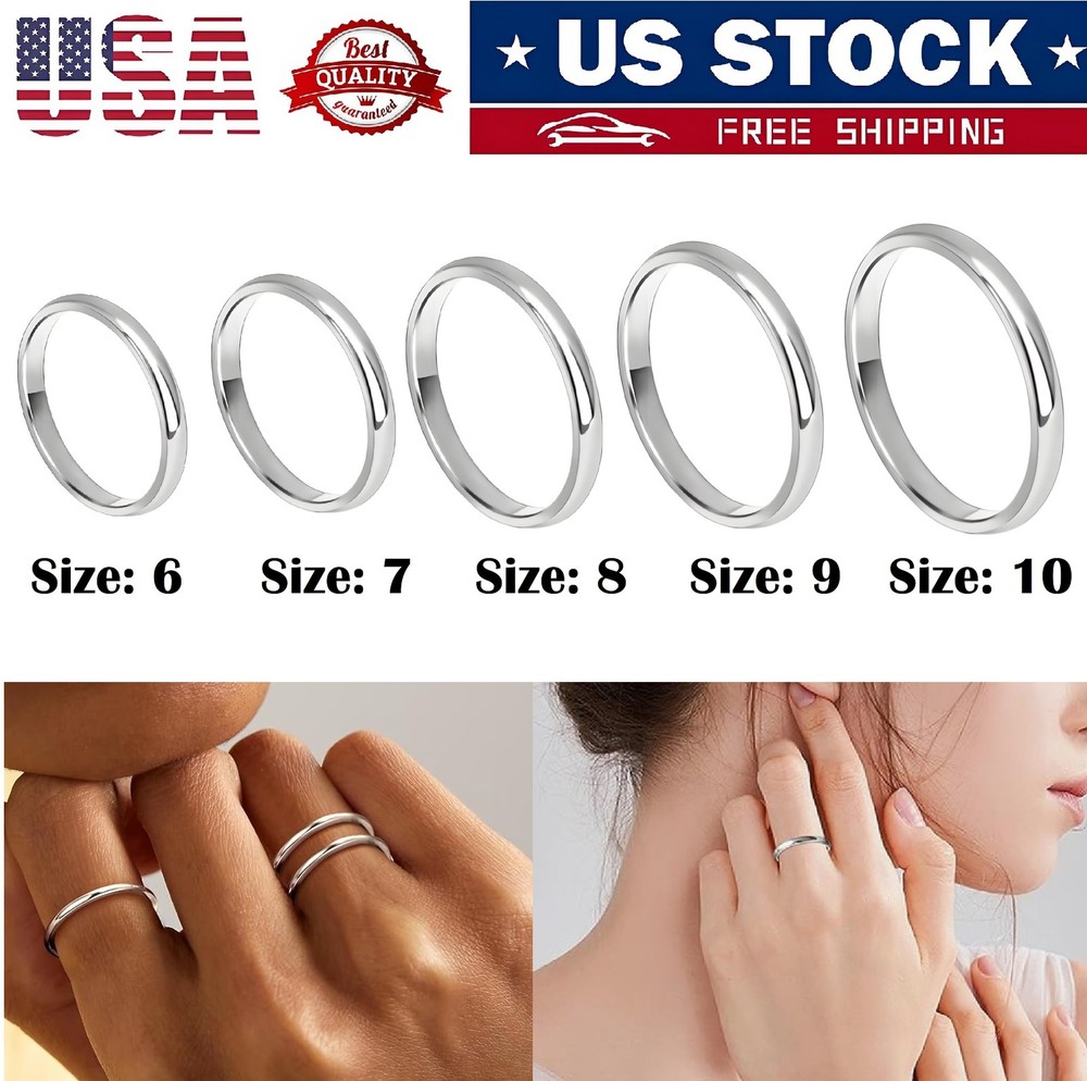 Solid Stainless Steel Plain Thin Ring 2mm Silver Polished Band Gift Size 6 to 10