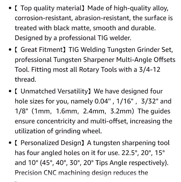 Sharpener Grinder Tool for TIG Welding Tungsten Electrode Multi-Angle Offsets