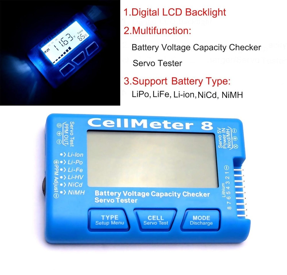 Rc Cellmeter 8 Digital Battery Capacity Checker Controller Tester Voltage Tester