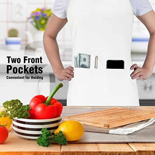 4 Packs Chef Apron, Waterproof Apron, Adjustable Apron Polyester Blend White