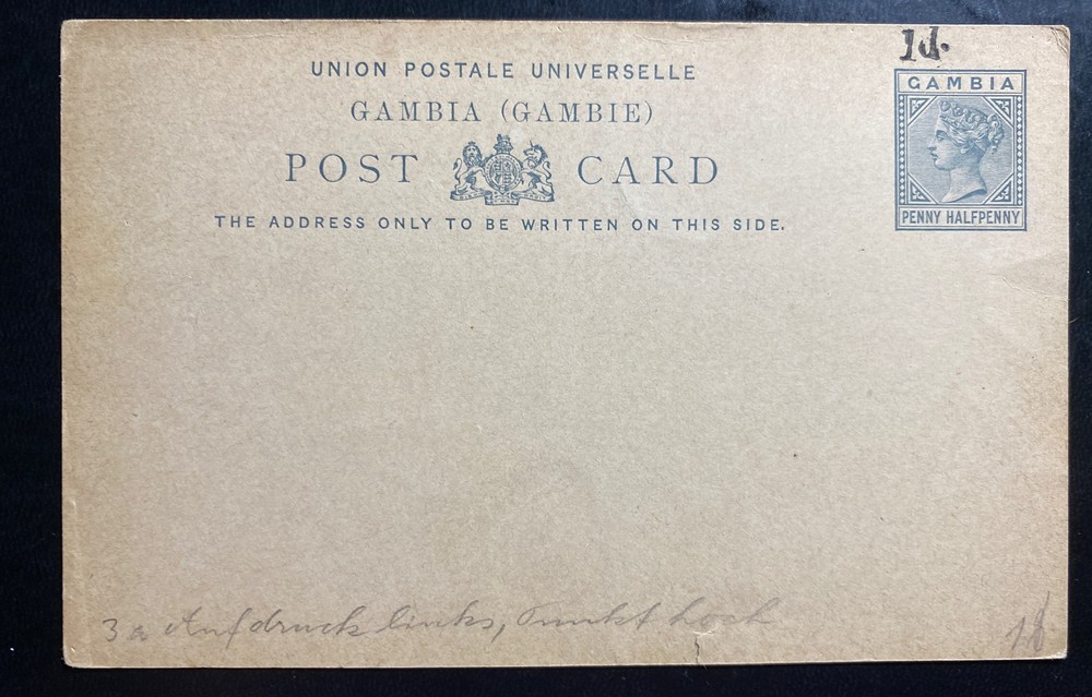 Mint Gambia Postal Stationery Postcard Provisional Overprint