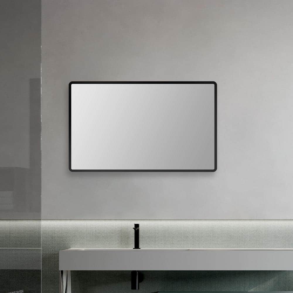 BWE 24"x32" Rectangular Metal Framed Bathroom Vanity Mirror Wall Mount Black