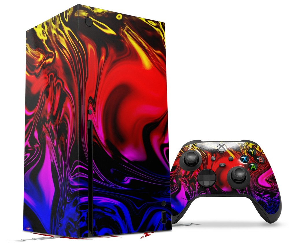 Skins XBOX Series X Console Controller Liquid Metal Chrome Flame Hot