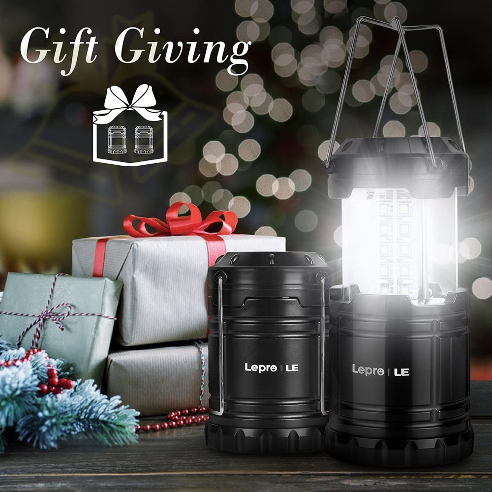 Lepro LED Lanterns Battery Powered, Camping Essentials, Collapsible, Black