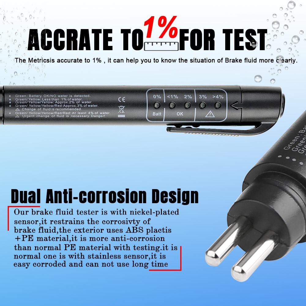 Brake Fluid Tester Pen 5 LED Indicator Auto Oil Testing Tool for DOT3/DOT4