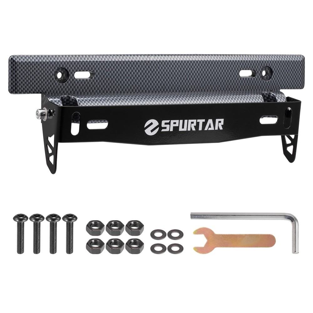Spurtar License Plate Frames, Adjustable Front Car Holder Black