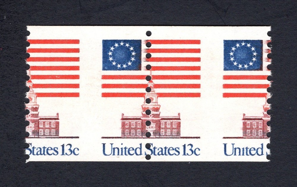 EFO Misperf Error US 1625 Coil Pair Mint OG NH Flag & Independence Hall