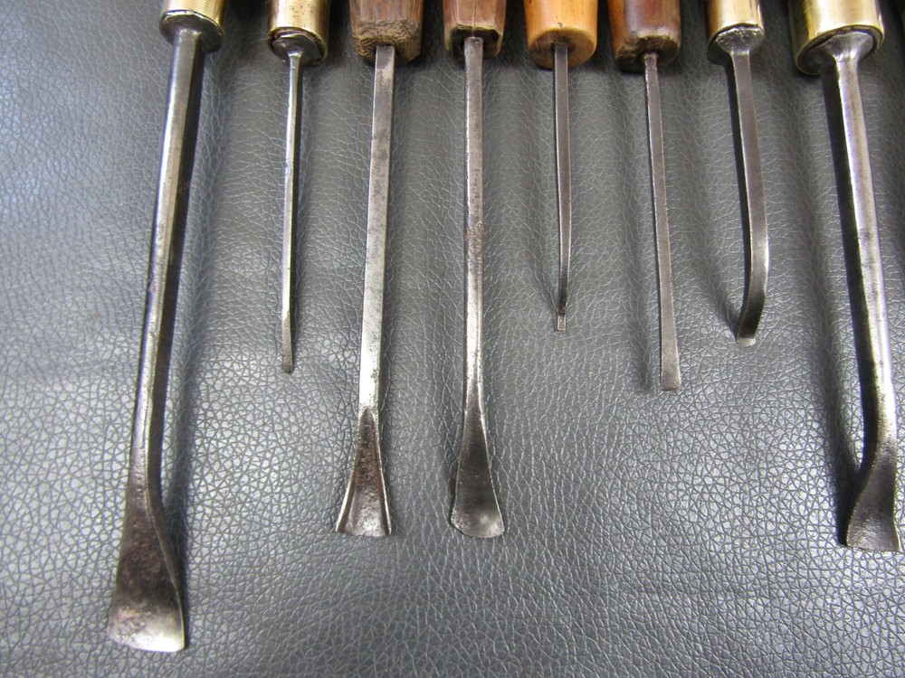 Vintage set of 12 carving gouges chisels old tools by Addis Herring Etc