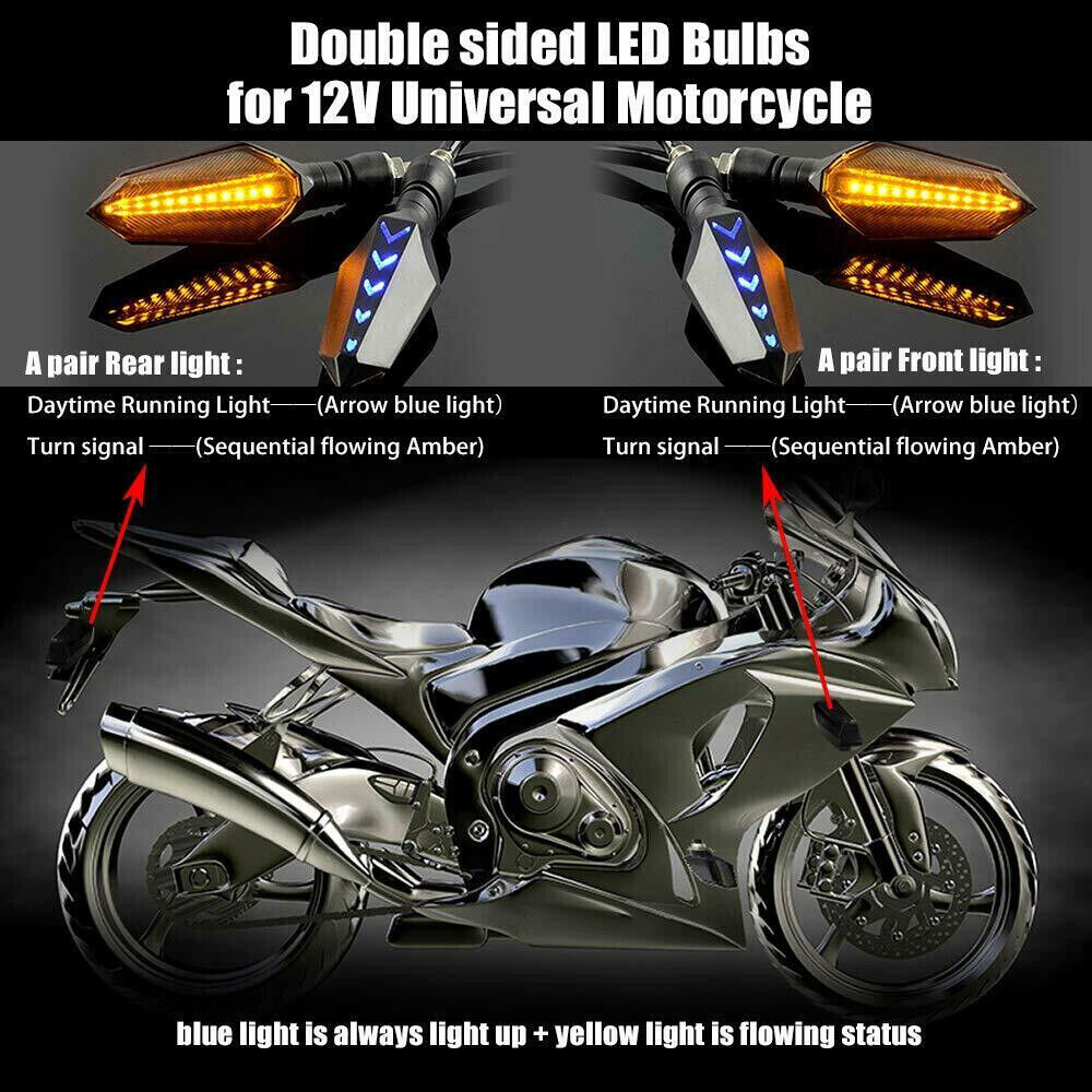 4pcs Flowing LED Motorcycle Turn Signal Light Blinker Indicator Tail Light Amber