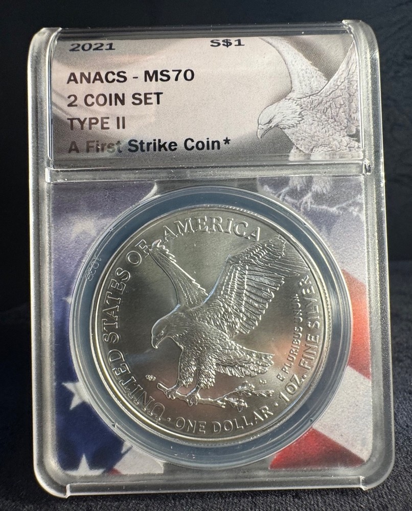 2021 MS70 Silver Eagle 2 Coin Set-Type 1 & Type II ANACS First Strike