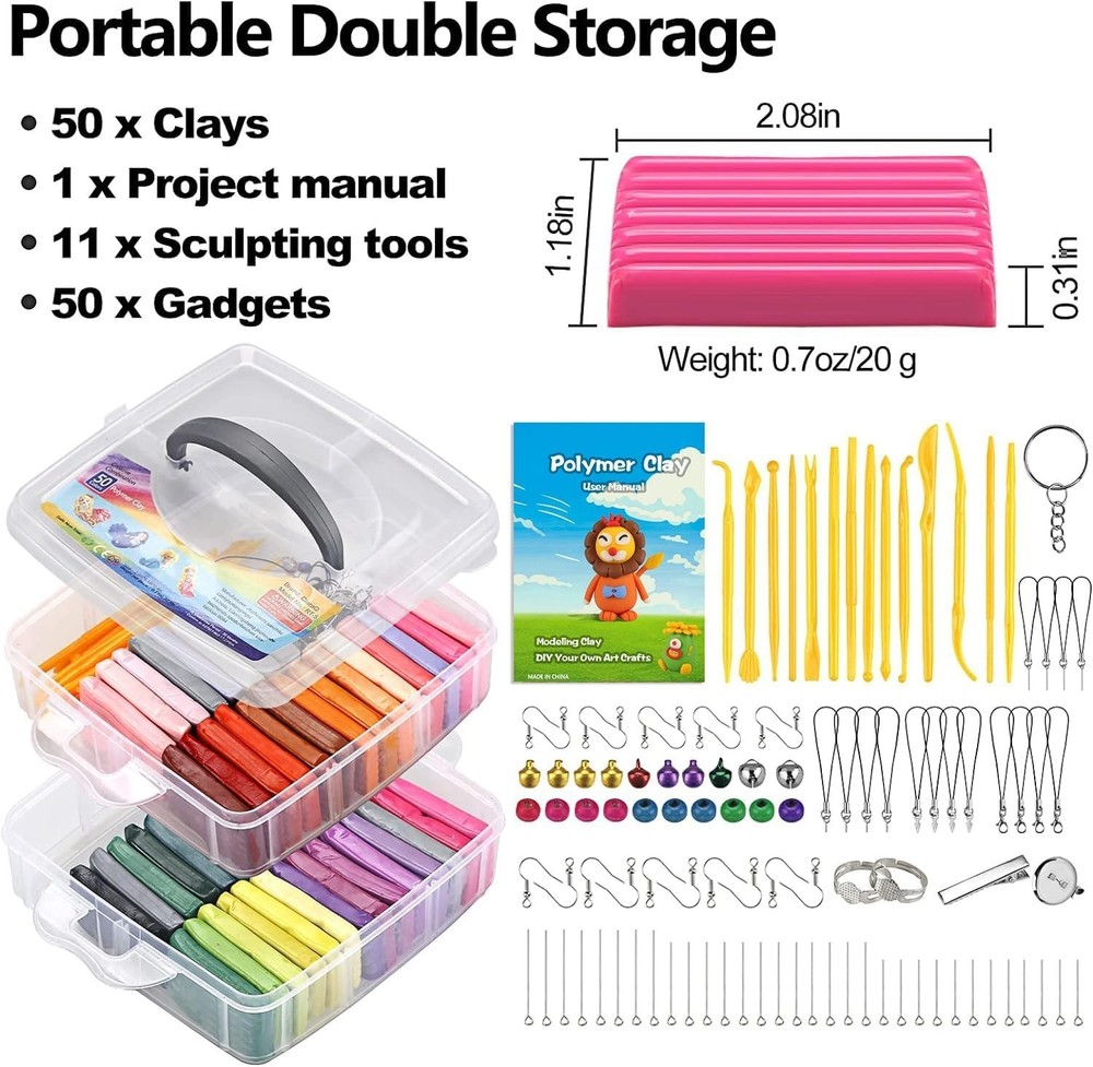 Polymer Clay Starter kit, Oven Bake Modeling Clay with Sculpting Tools, 50 Co...