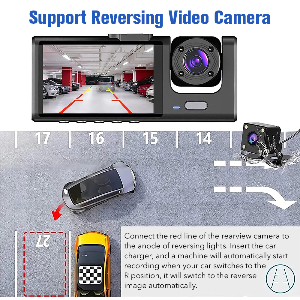 1080P Three Len Car DVR Dash Cam Video Recorder G-Sensor Front And Inside Camera
